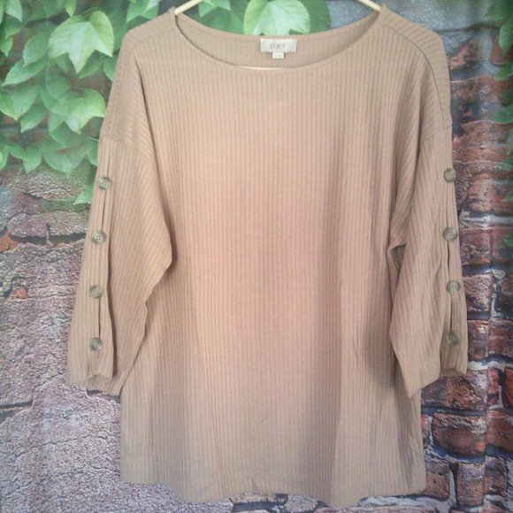 Tan Button Decor Sleeves Sweater - Picture 1 of 5